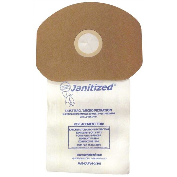 Vacuum Bag for KARCHER PAC-VAC PV6Equivalent to C352-2500, 9007784, CMBP-10, BV-2, 10PK